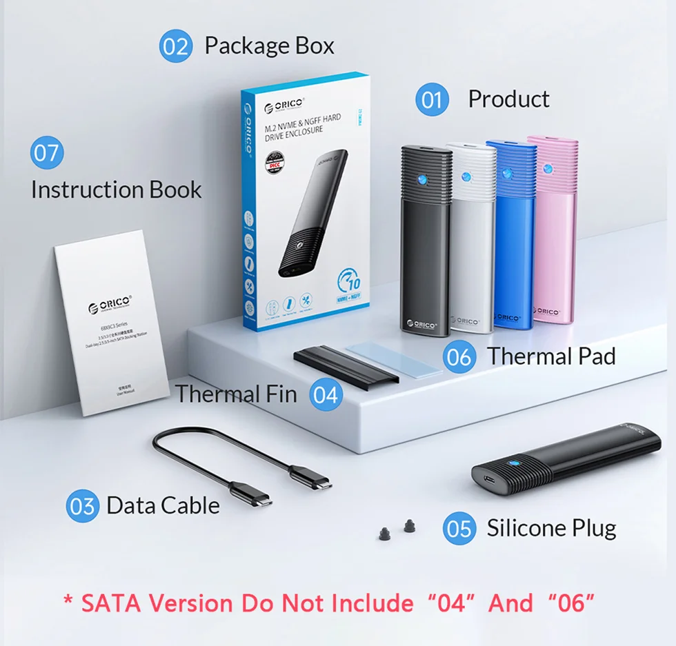 ORICO M2 SSD Enclosure NVMe NGFF 10Gbps PCIe M.2 SSD Case Portable USB C 3.2Gen2 Tool Free External Adapter with Metal Heat Sink