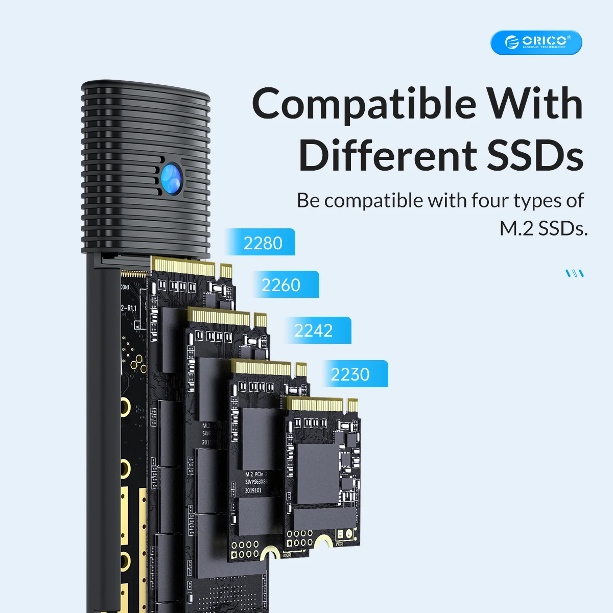 ORICO M2 SSD Enclosure NVMe NGFF 10Gbps PCIe M.2 SSD Case Portable USB C 3.2Gen2 Tool Free External Adapter with Metal Heat Sink