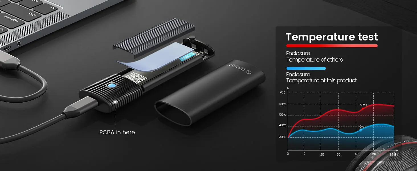 ORICO M2 SSD Enclosure NVMe NGFF 10Gbps PCIe M.2 SSD Case Portable USB C 3.2Gen2 Tool Free External Adapter with Metal Heat Sink