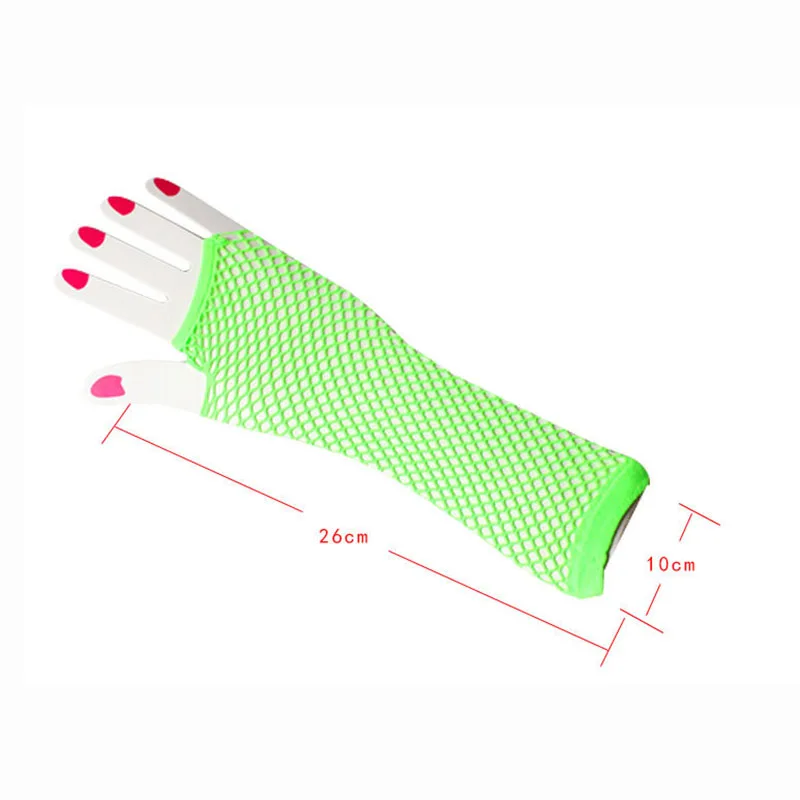 1 Pair Sexy Women Party Neon Fishnet Fingerless Long Gloves Sun Protection Sleeves Mesh Lace Thin Gloves Summer Arm Warmer