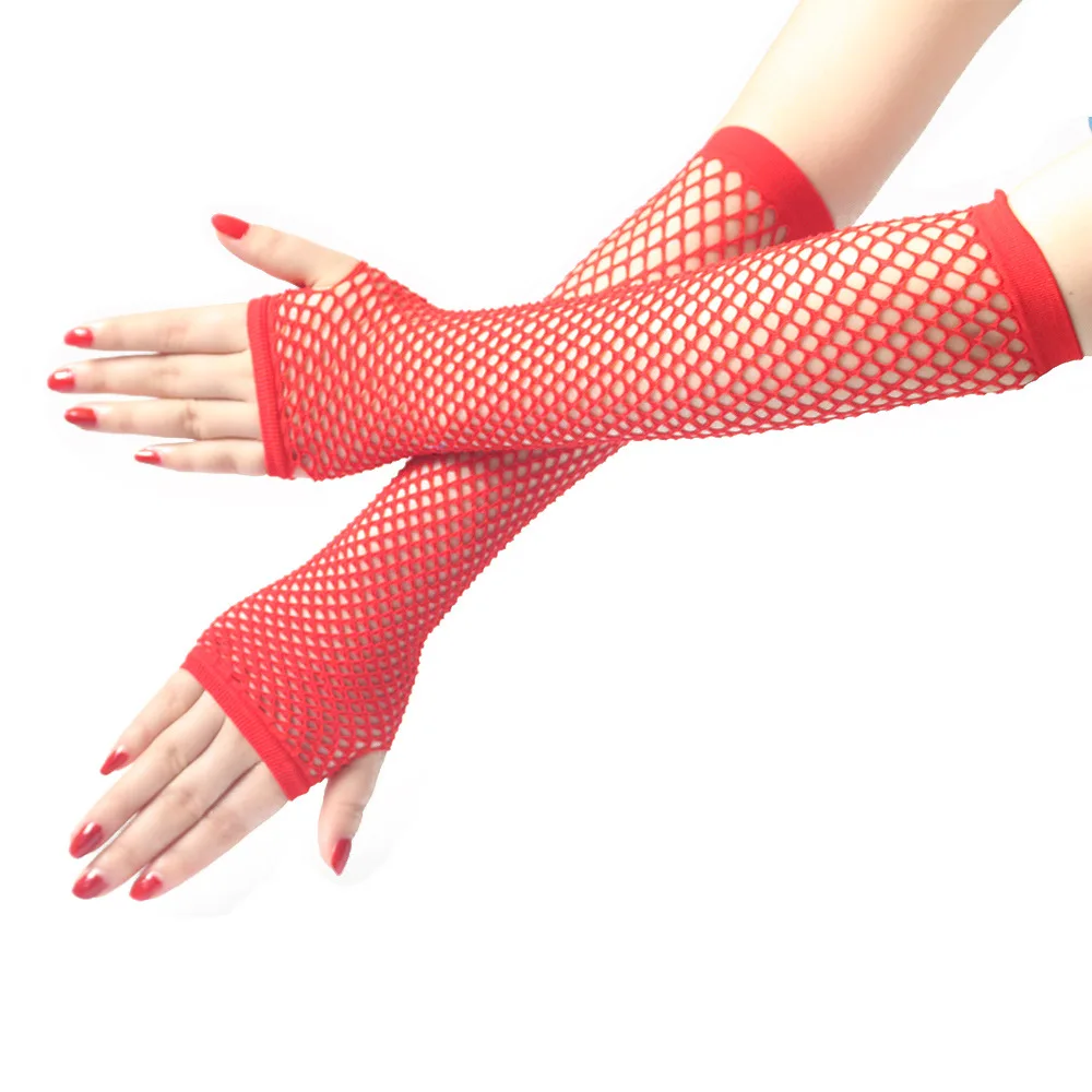 1 Pair Sexy Women Party Neon Fishnet Fingerless Long Gloves Sun Protection Sleeves Mesh Lace Thin Gloves Summer Arm Warmer
