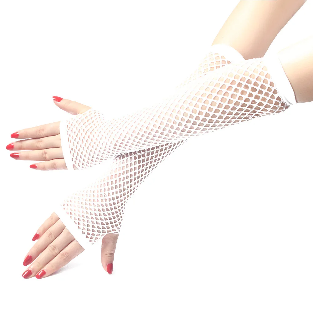 1 Pair Sexy Women Party Neon Fishnet Fingerless Long Gloves Sun Protection Sleeves Mesh Lace Thin Gloves Summer Arm Warmer