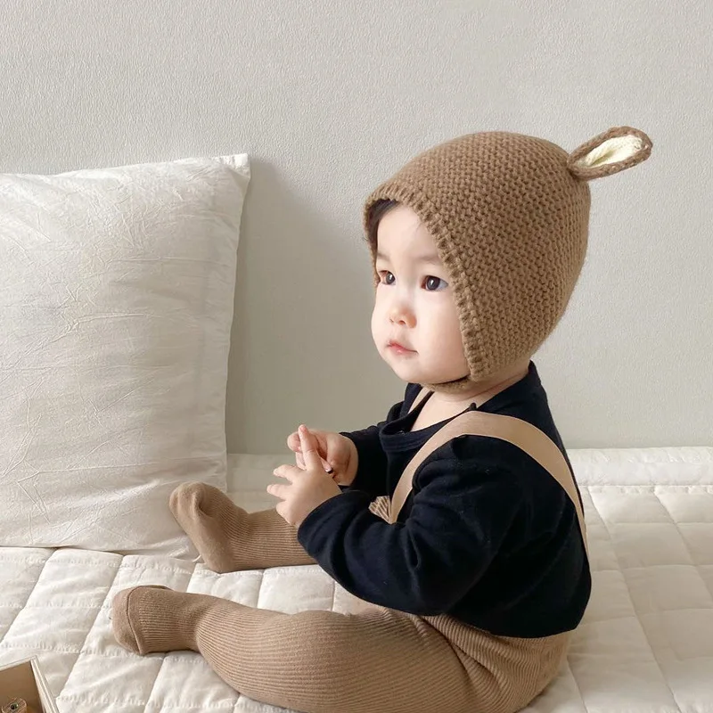0-2 Years Baby Hat Autumn Winter Ear Rabbit Knitted Kids Hat Baby Girls Baby Boys Cute Wool Hat Baby Accessories Newborn