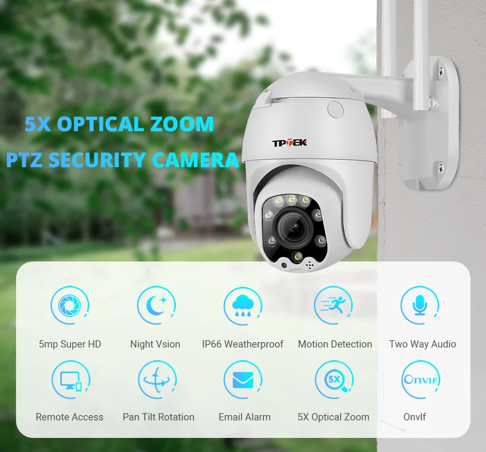 Wifi PTZ IP Camera 5MP 5X Optical Zoom Wi-Fi Security Outdoor CCTV Surveillance Speed Dome Video Camara Color Night Camhi Cam