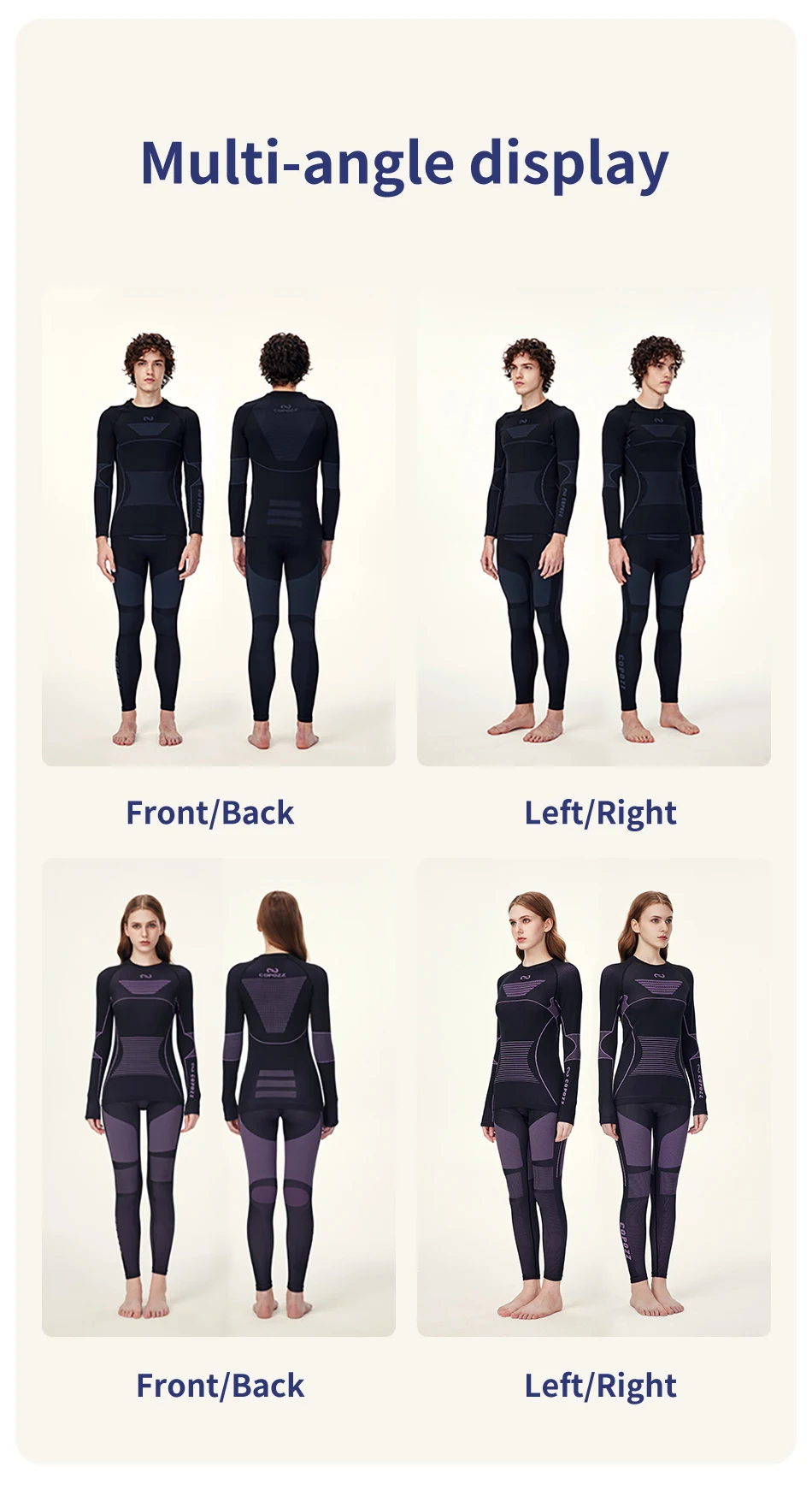 COPOZZ Men Women Ski Thermal Underwear Sets Sports Quick Dry Tracksuit Fitness Workout Exercise Tight Shirts Jackets Sport Suits
