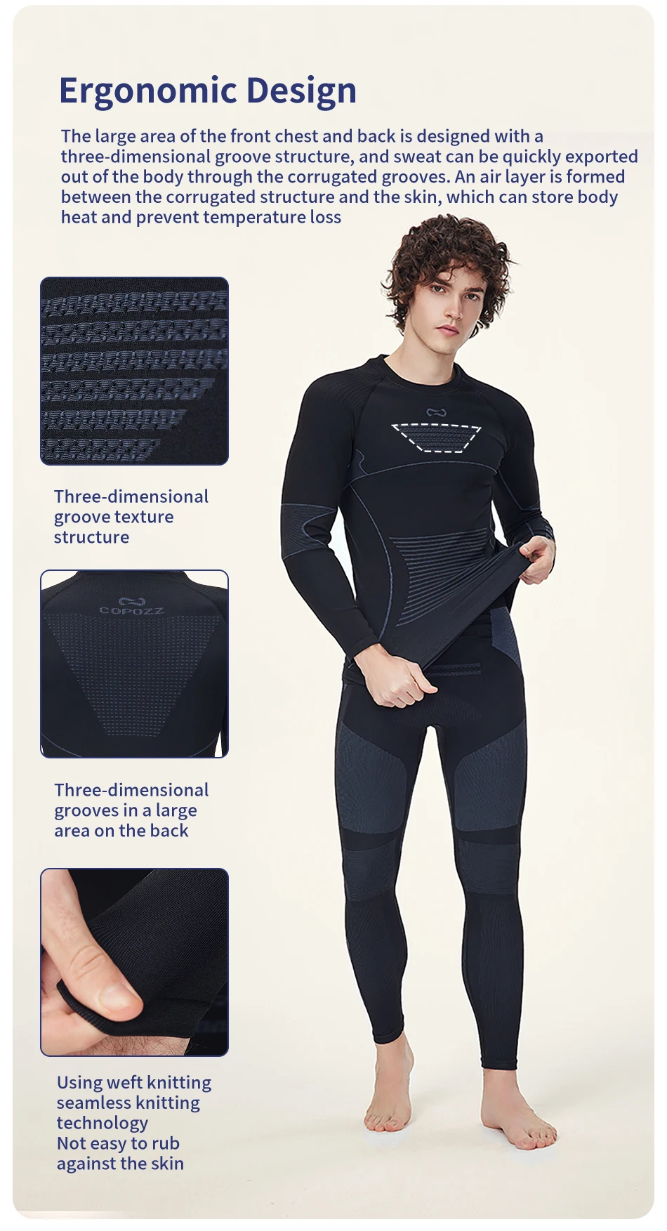 COPOZZ Men Women Ski Thermal Underwear Sets Sports Quick Dry Tracksuit Fitness Workout Exercise Tight Shirts Jackets Sport Suits