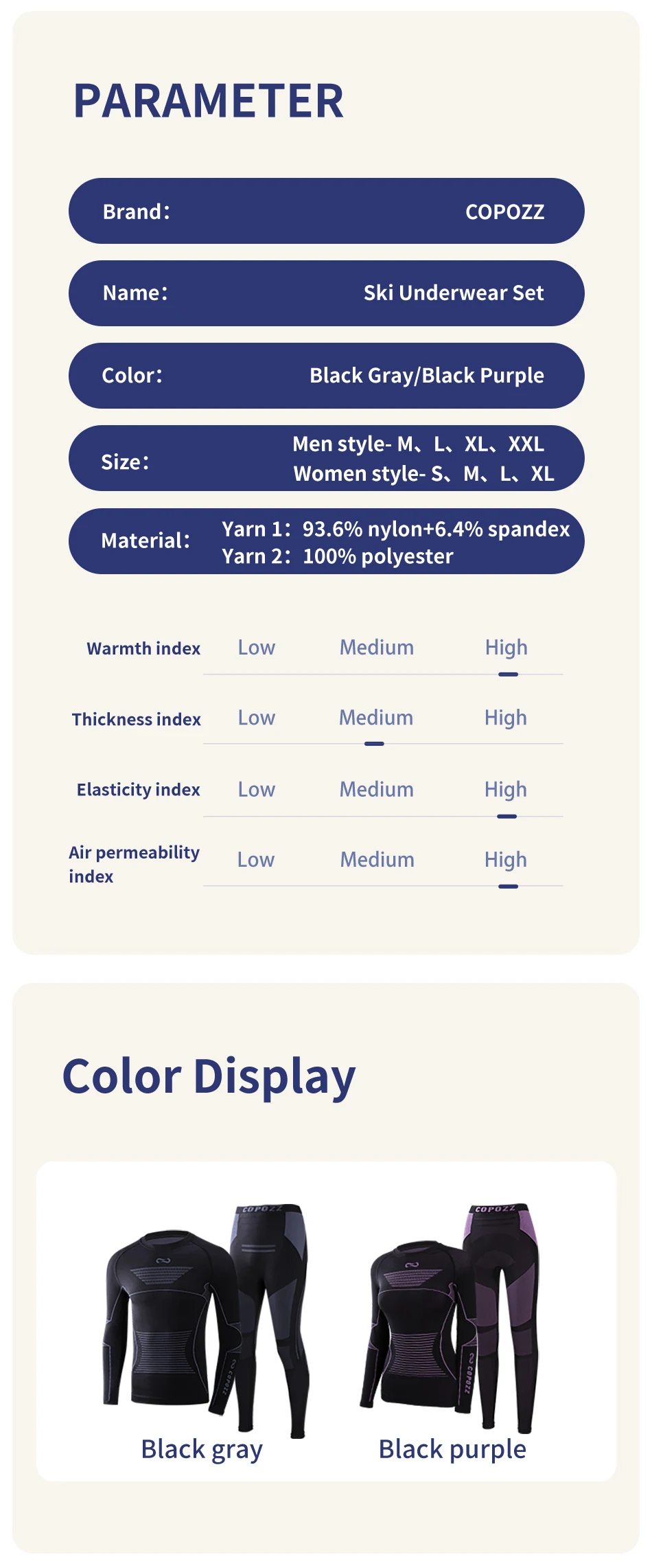 COPOZZ Men Women Ski Thermal Underwear Sets Sports Quick Dry Tracksuit Fitness Workout Exercise Tight Shirts Jackets Sport Suits