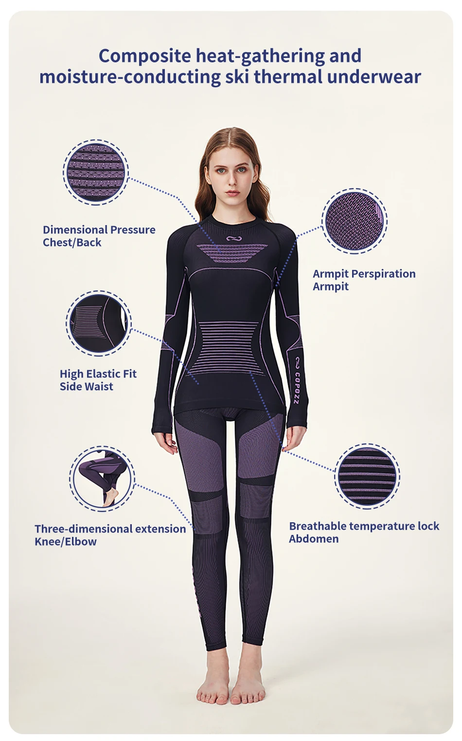 COPOZZ Men Women Ski Thermal Underwear Sets Sports Quick Dry Tracksuit Fitness Workout Exercise Tight Shirts Jackets Sport Suits