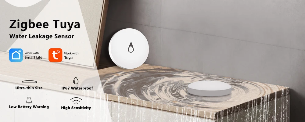 Meian 3PCS SW02 ZigBee Water Flood Leak Immersion Sensor Linkage Detector Alert Overflow IP68 Alarm Security Protection