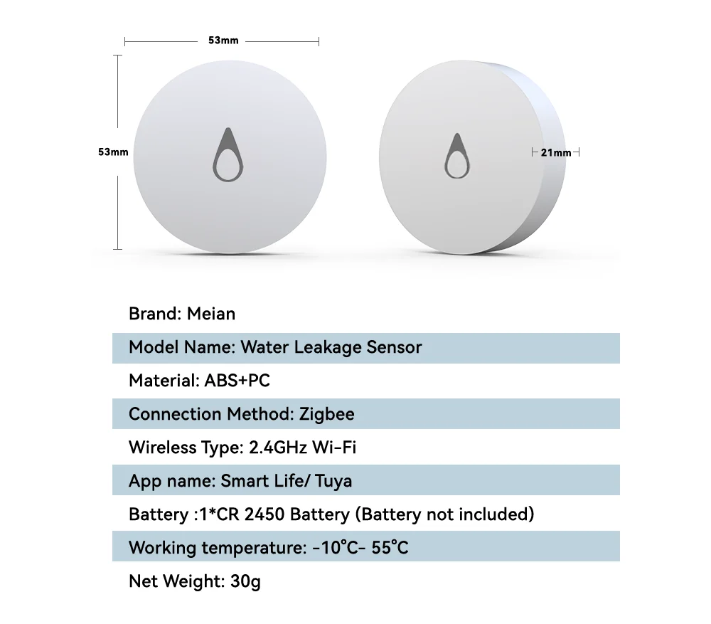 Meian 3PCS SW02 ZigBee Water Flood Leak Immersion Sensor Linkage Detector Alert Overflow IP68 Alarm Security Protection