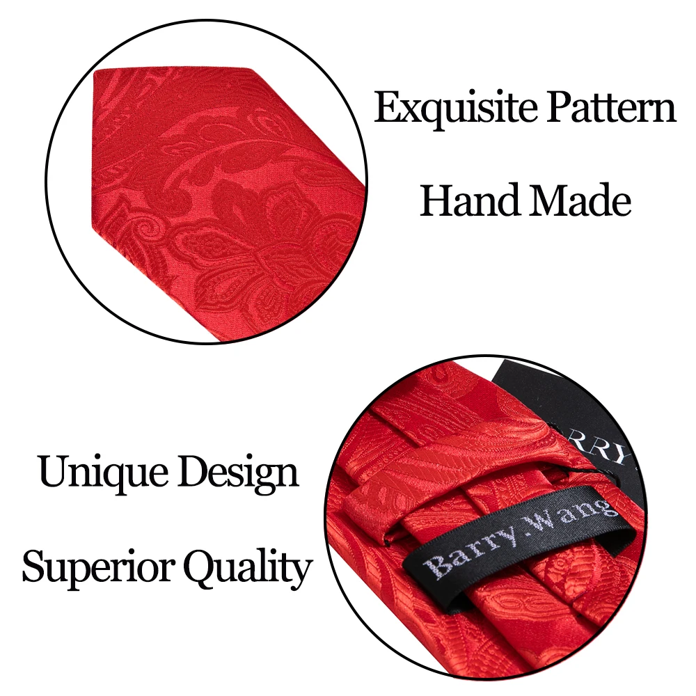 Fashion Men Tie Set Red Burgundy Solid Paisley Striped Plaid Floral Necktie Handkerchief Cufflinks Wedding silk Business