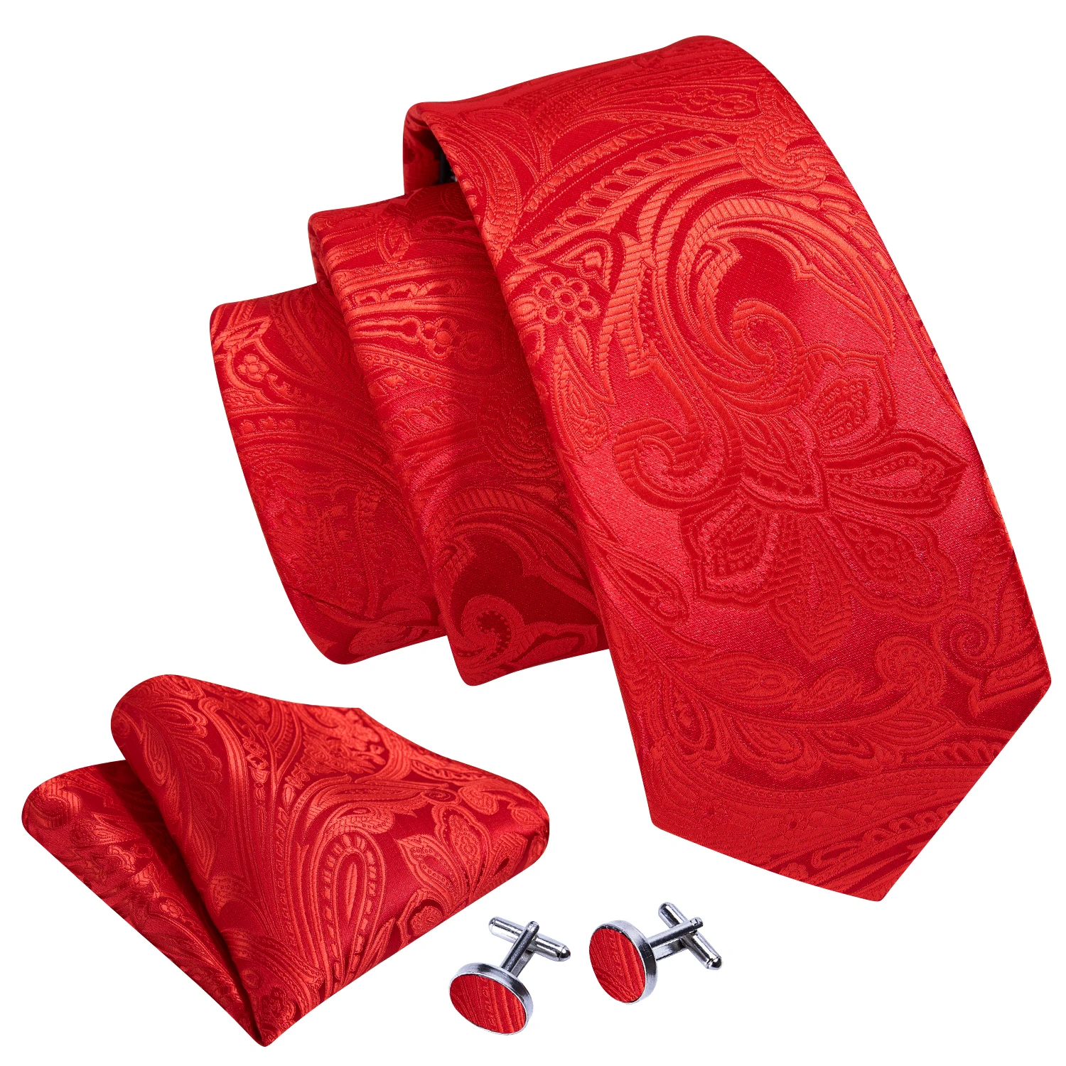 Fashion Men Tie Set Red Burgundy Solid Paisley Striped Plaid Floral Necktie Handkerchief Cufflinks Wedding silk Business