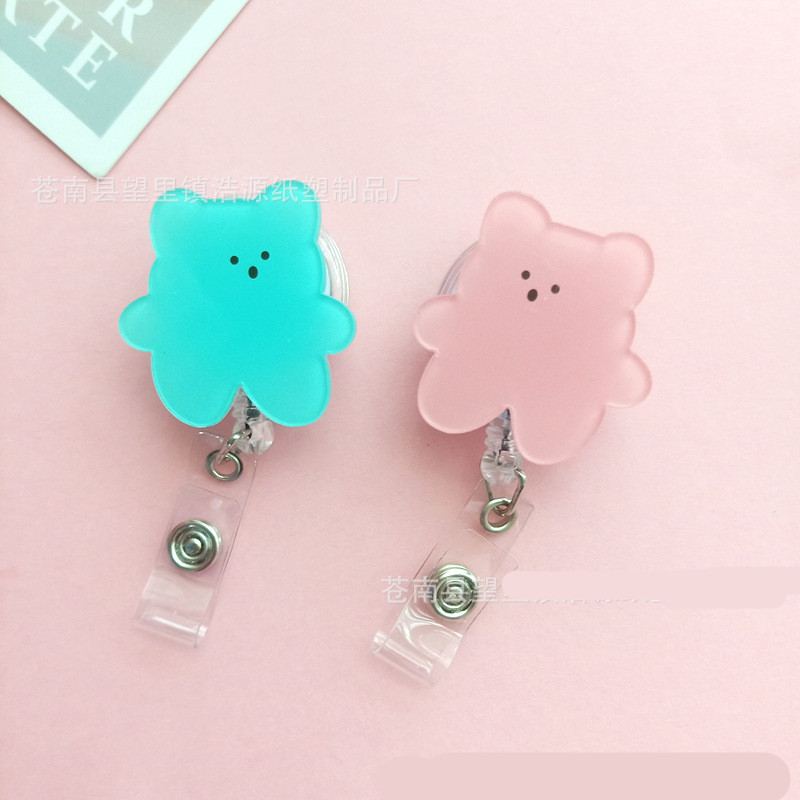 New Arrival 1 Piece Acrylic Retractable Nurse Badge Reel Cute Anime Bear Students ID Card Holder Keychains Lanyard for Keys