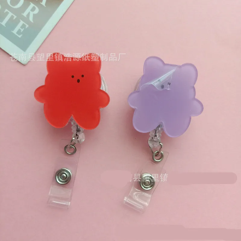 New Arrival 1 Piece Acrylic Retractable Nurse Badge Reel Cute Anime Bear Students ID Card Holder Keychains Lanyard for Keys