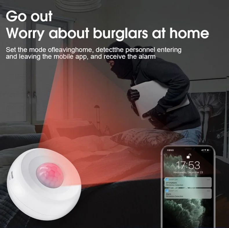 Tuya WiFi Smart PIR Motion Detection Sensor Security Burglar Alarm Sensor Smart Life App Control Support Alexa Google Home