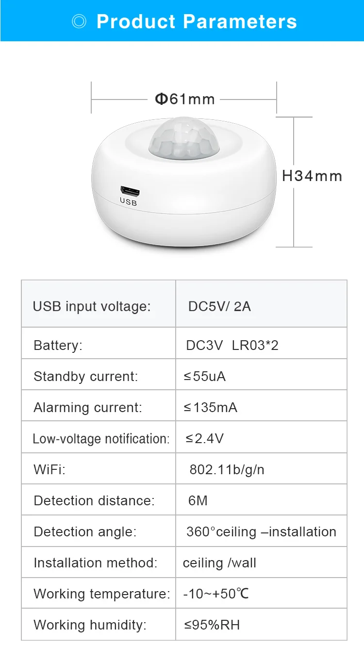 Tuya WiFi Smart PIR Motion Detection Sensor Security Burglar Alarm Sensor Smart Life App Control Support Alexa Google Home