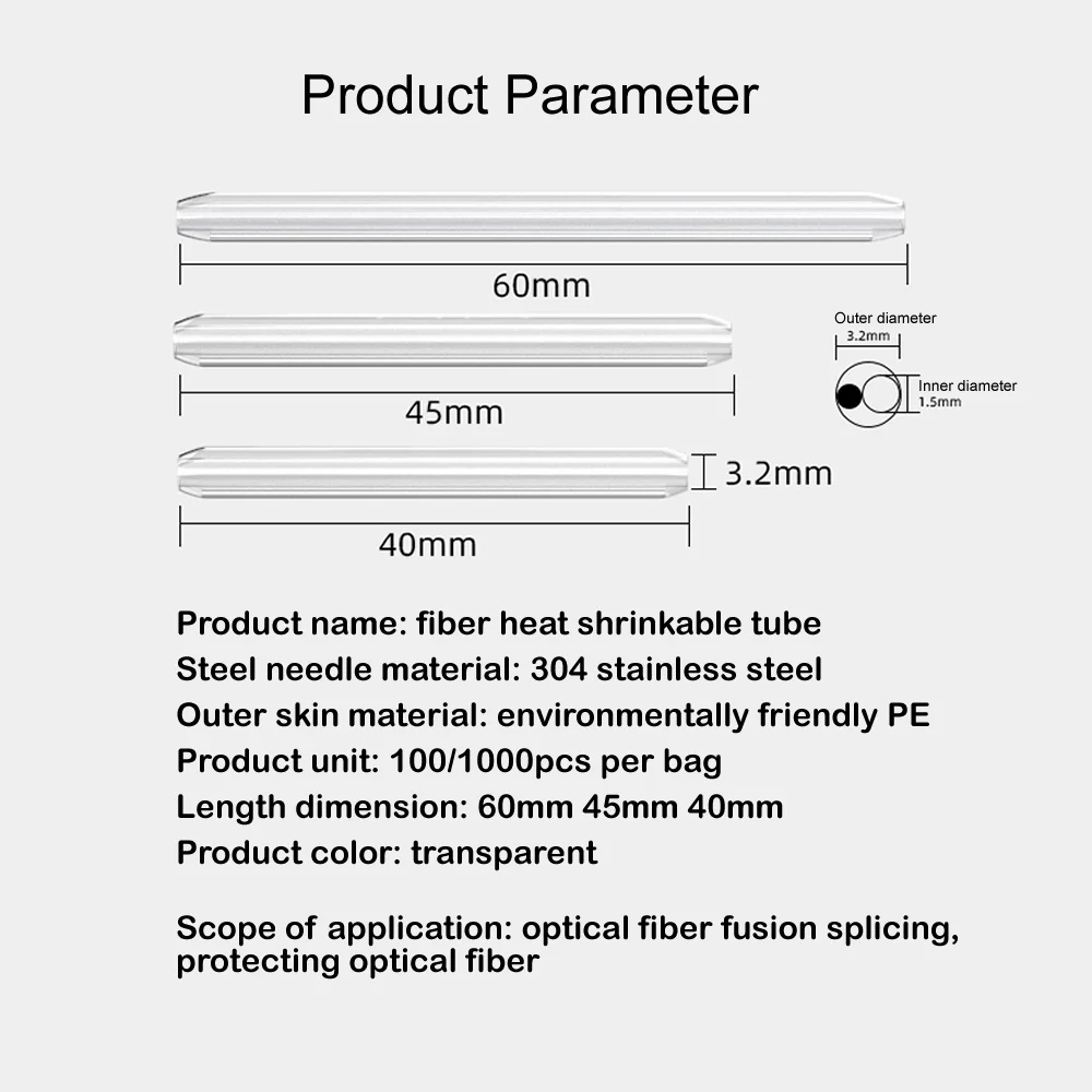 Heat Shrinkable Tube 40mm 45mm 60mm 1pin 2pin Smoove Fiber Optic Splice Protector Tubo Cable Heat Shrink Tube Protector Sleeves
