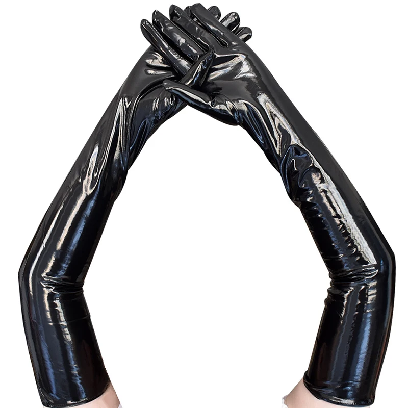 Sexy Imitation Leather Shiny Long Glove Punk Rock Gloves Hip Pop Jazz Disco Bright Mittens Clubwear Dance Cosplay Costumes