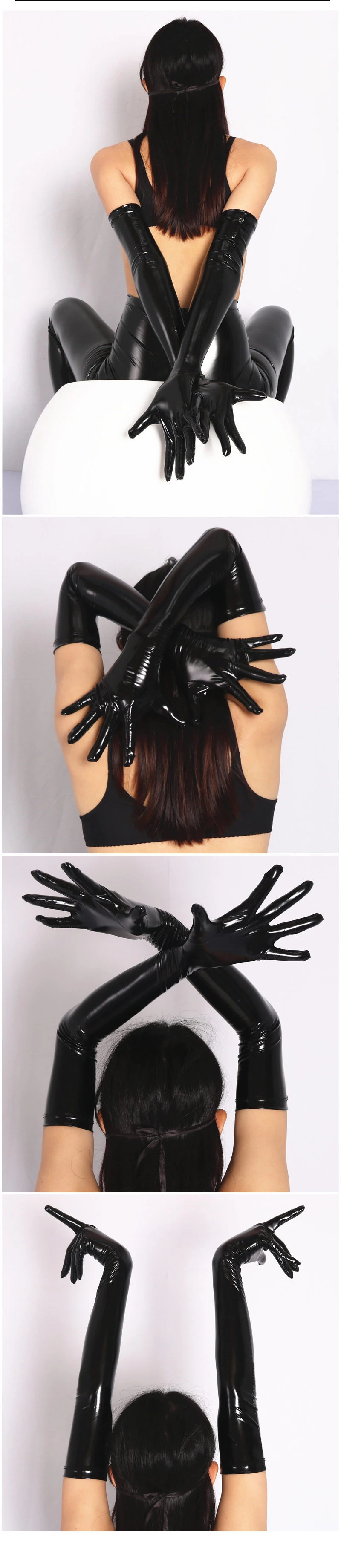 Sexy Imitation Leather Shiny Long Glove Punk Rock Gloves Hip Pop Jazz Disco Bright Mittens Clubwear Dance Cosplay Costumes