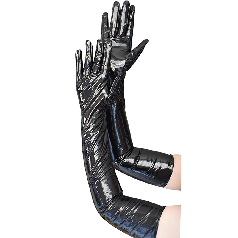 Sexy Imitation Leather Shiny Long Glove Punk Rock Gloves Hip Pop Jazz Disco Bright Mittens Clubwear Dance Cosplay Costumes