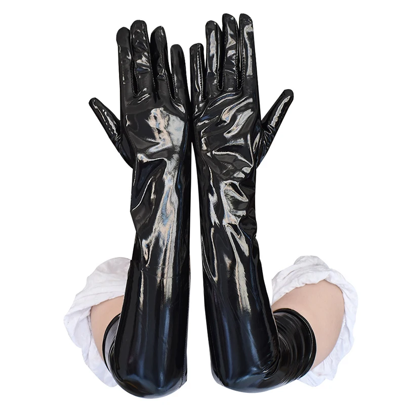 Sexy Imitation Leather Shiny Long Glove Punk Rock Gloves Hip Pop Jazz Disco Bright Mittens Clubwear Dance Cosplay Costumes