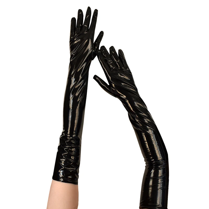 Sexy Imitation Leather Shiny Long Glove Punk Rock Gloves Hip Pop Jazz Disco Bright Mittens Clubwear Dance Cosplay Costumes