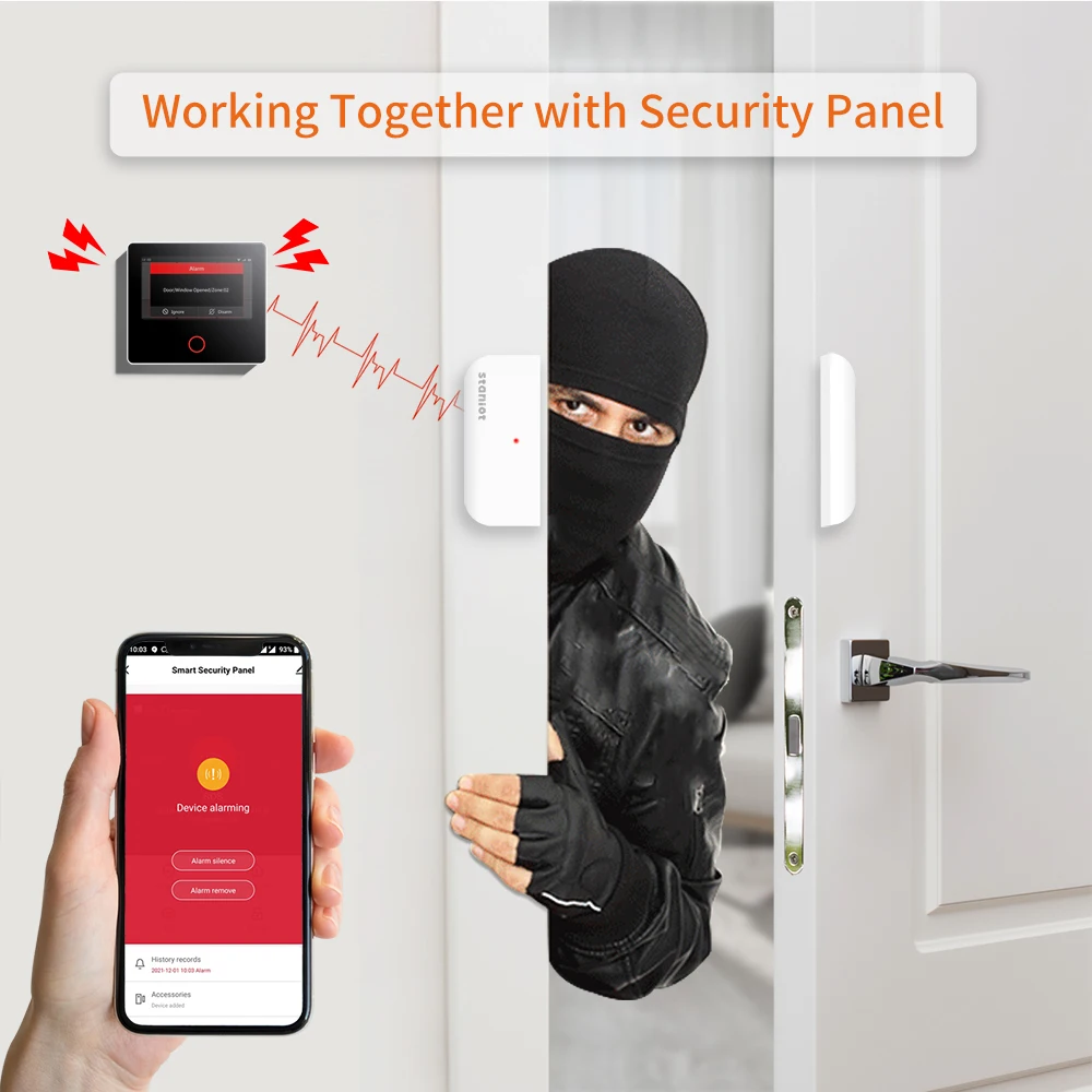 Staniot 5-Year Battery Life Contact Sensor Door and Window Open/Closed Detectors 433Mhz Smart Home Wireless Magnetic Sensor