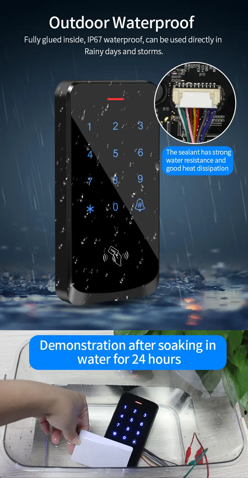 IP68 Waterproof Touch Backlight Access Control Keyboard RFID 125KHz EM Outdoor Access Keypad Door Lock Opener Wiegand Reader