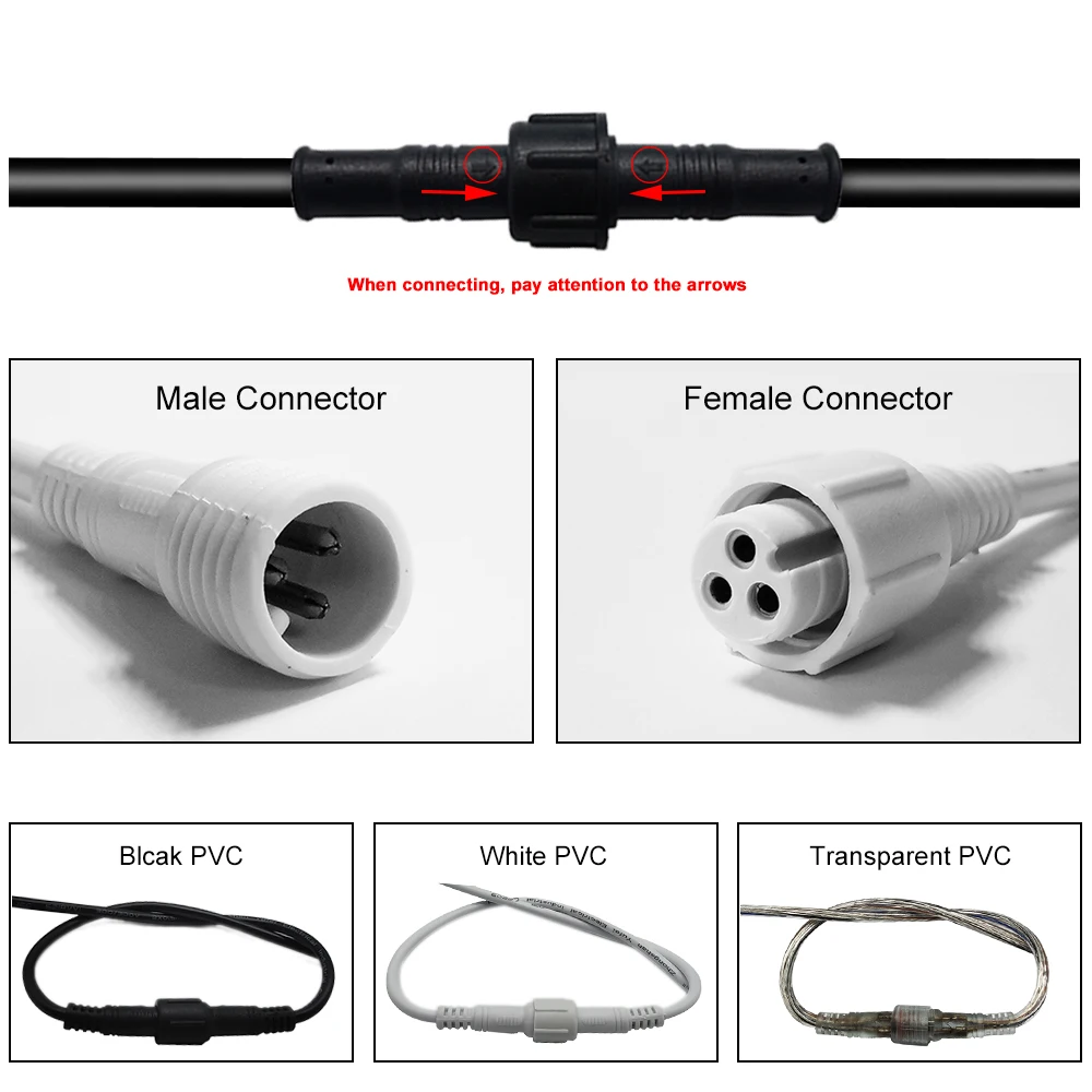 5/10/20/50/100Pairs 2Pin 3Pin 4Pin 5Pin Male To Female Jack LED Connector IP68 Waterproof Black White Cable For LED Strip Light