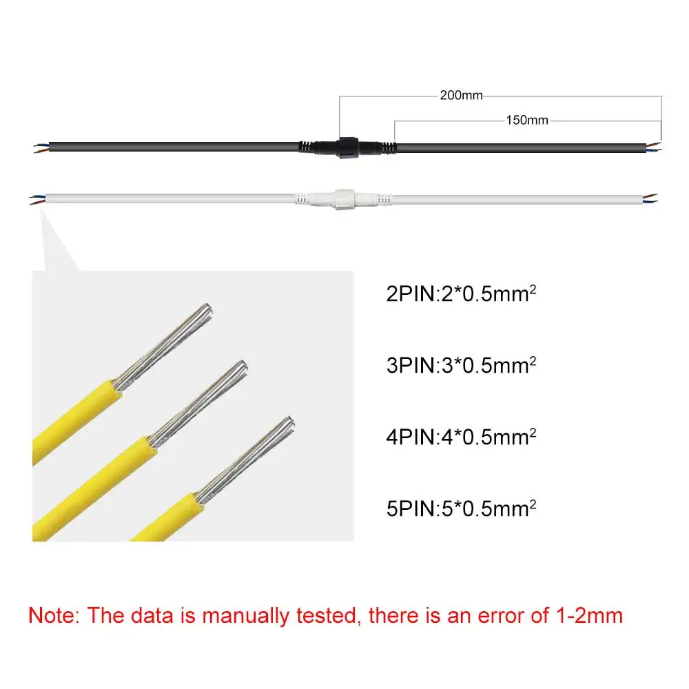 5/10/20/50/100Pairs 2Pin 3Pin 4Pin 5Pin Male To Female Jack LED Connector IP68 Waterproof Black White Cable For LED Strip Light