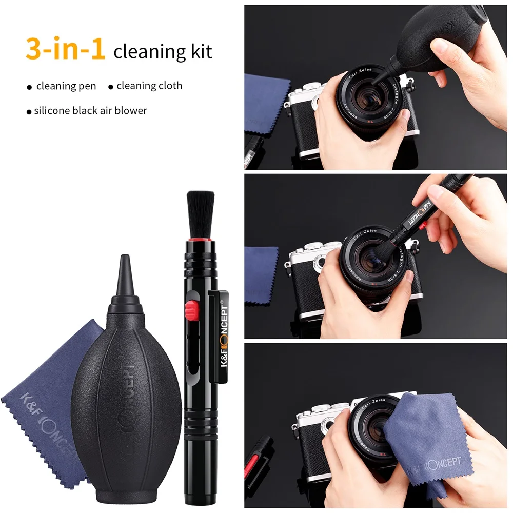K&F CONCEPT 3 In 1 Professional Dslr Camera Lens Cleaning Kit for Digital Camera Mobile Phone Screen Cleanser Laptop Glasses