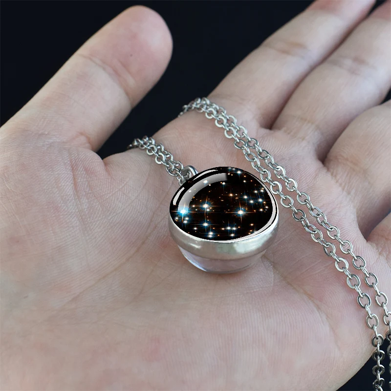 Galaxy Nebula Glass Ball Necklace Luminous Planet Pendant Necklace Glowing Universe Space Jewelry