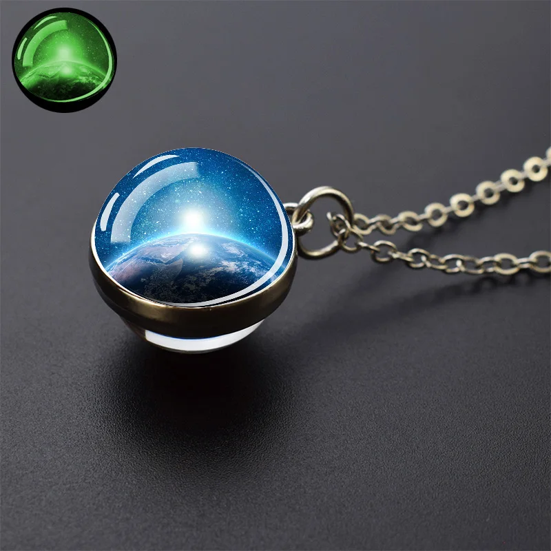 Galaxy Nebula Glass Ball Necklace Luminous Planet Pendant Necklace Glowing Universe Space Jewelry