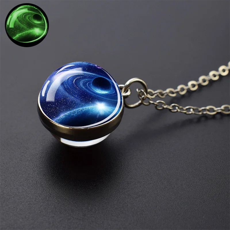 Galaxy Nebula Glass Ball Necklace Luminous Planet Pendant Necklace Glowing Universe Space Jewelry