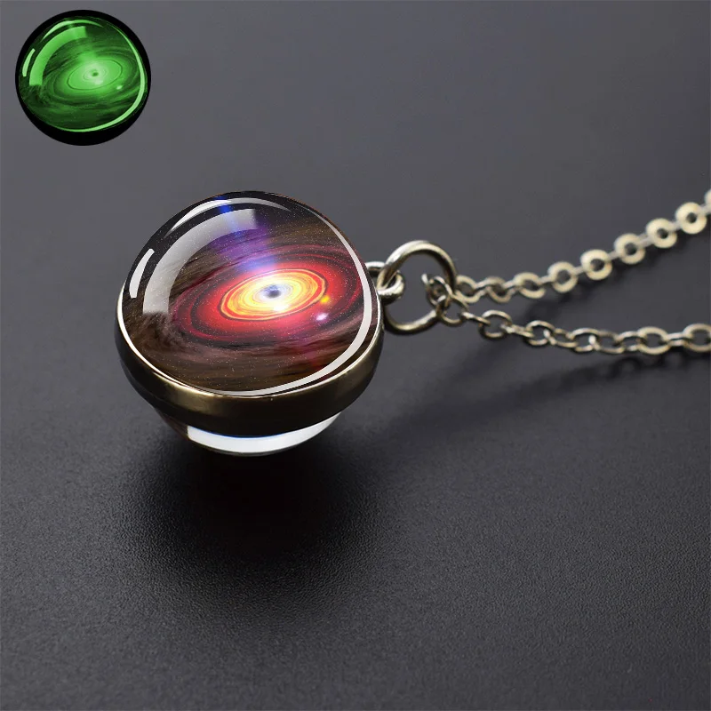 Galaxy Nebula Glass Ball Necklace Luminous Planet Pendant Necklace Glowing Universe Space Jewelry