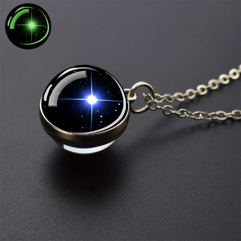 Galaxy Nebula Glass Ball Necklace Luminous Planet Pendant Necklace Glowing Universe Space Jewelry