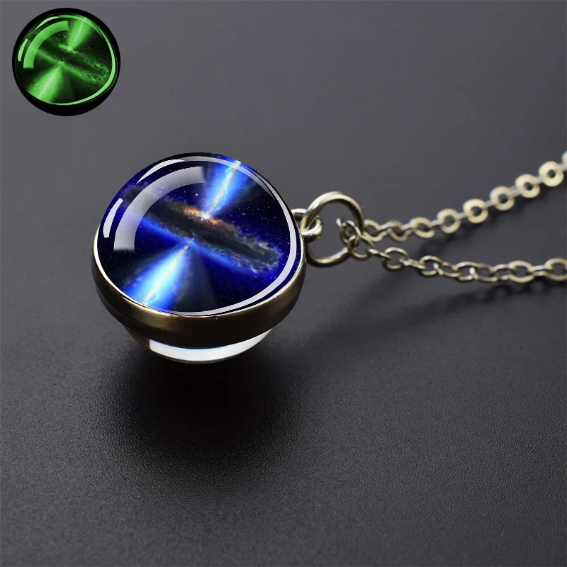 Galaxy Nebula Glass Ball Necklace Luminous Planet Pendant Necklace Glowing Universe Space Jewelry