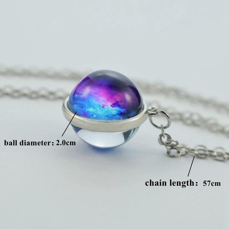 Galaxy Nebula Glass Ball Necklace Luminous Planet Pendant Necklace Glowing Universe Space Jewelry