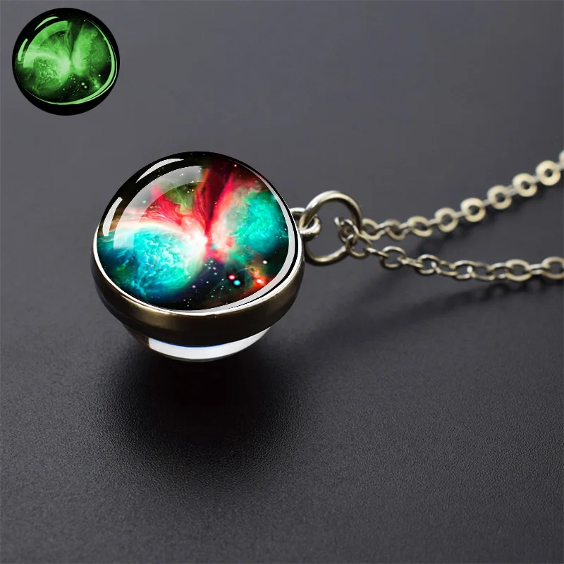 Galaxy Nebula Glass Ball Necklace Luminous Planet Pendant Necklace Glowing Universe Space Jewelry