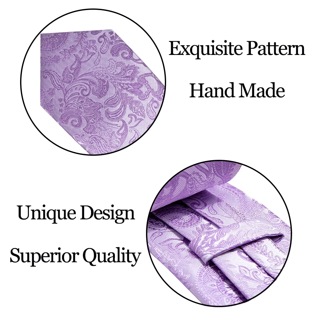 Male Gift Men Tie Set Purple Violet Solid Paisley Striped Wedding Business Tie for Man Necktie Handky Cufflinks Barry.Wang