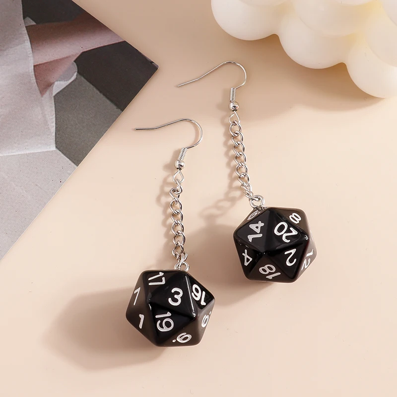Fashion Different Number Acrylic Dice Earrings Personality Game Props Multifacted Digital Dice Long Dangle Earring Ear Hooks