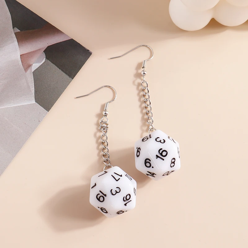 Fashion Different Number Acrylic Dice Earrings Personality Game Props Multifacted Digital Dice Long Dangle Earring Ear Hooks