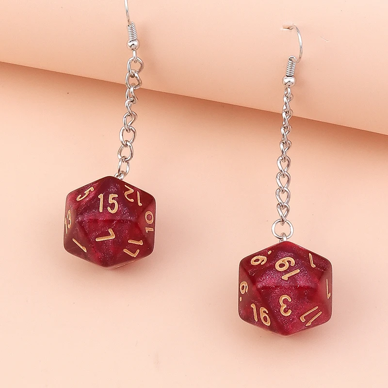 Fashion Different Number Acrylic Dice Earrings Personality Game Props Multifacted Digital Dice Long Dangle Earring Ear Hooks