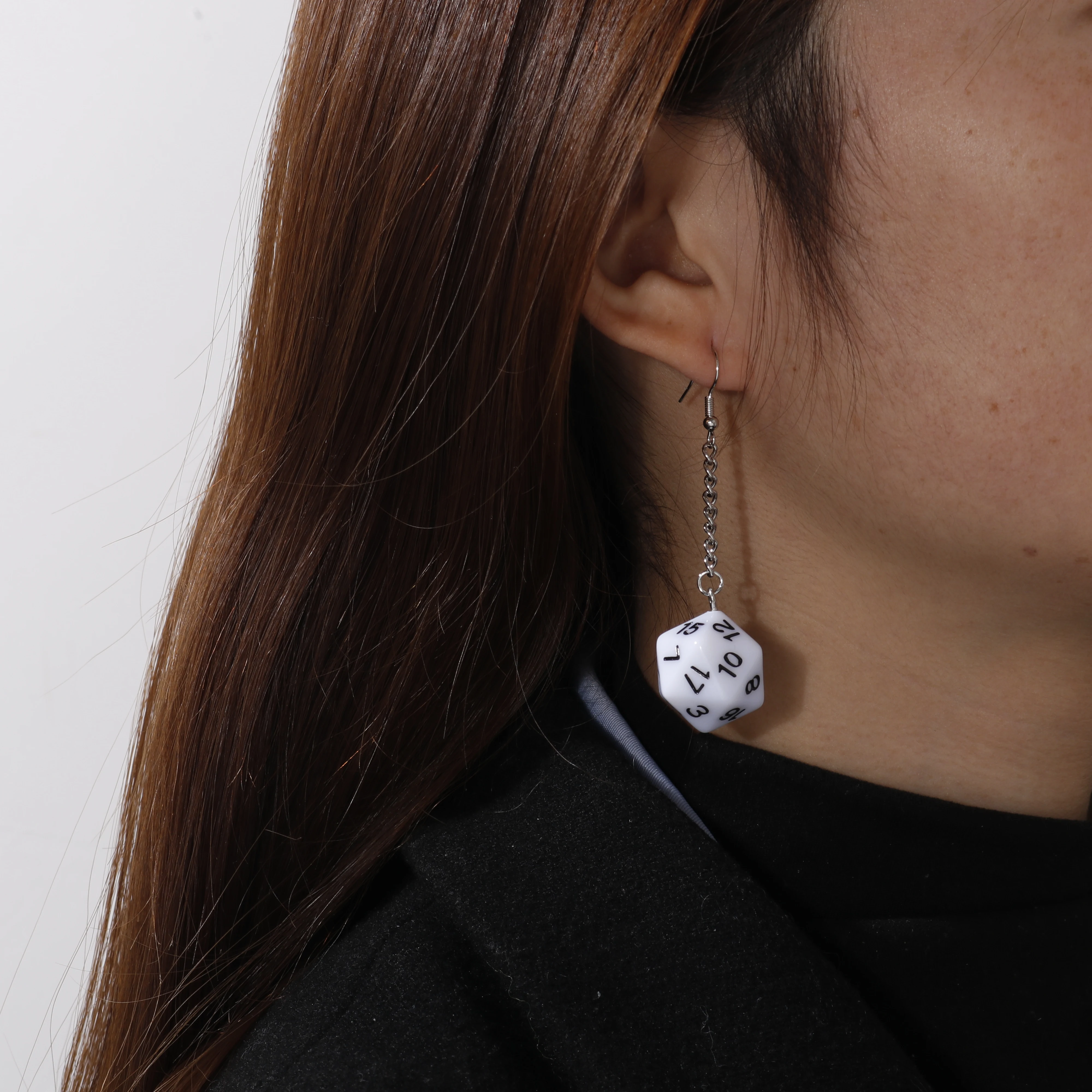 Fashion Different Number Acrylic Dice Earrings Personality Game Props Multifacted Digital Dice Long Dangle Earring Ear Hooks
