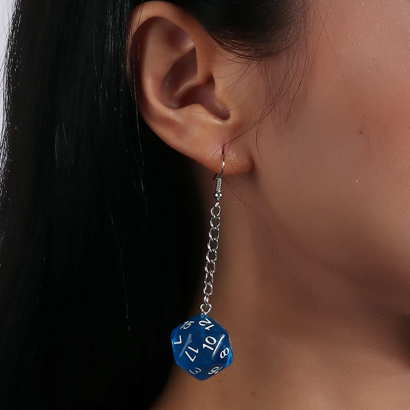 Fashion Different Number Acrylic Dice Earrings Personality Game Props Multifacted Digital Dice Long Dangle Earring Ear Hooks