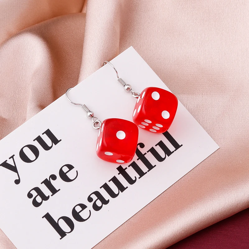 Fashion Different Number Acrylic Dice Earrings Personality Game Props Multifacted Digital Dice Long Dangle Earring Ear Hooks