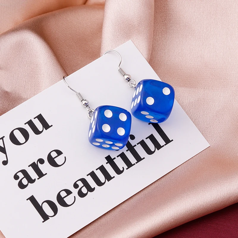 Fashion Different Number Acrylic Dice Earrings Personality Game Props Multifacted Digital Dice Long Dangle Earring Ear Hooks