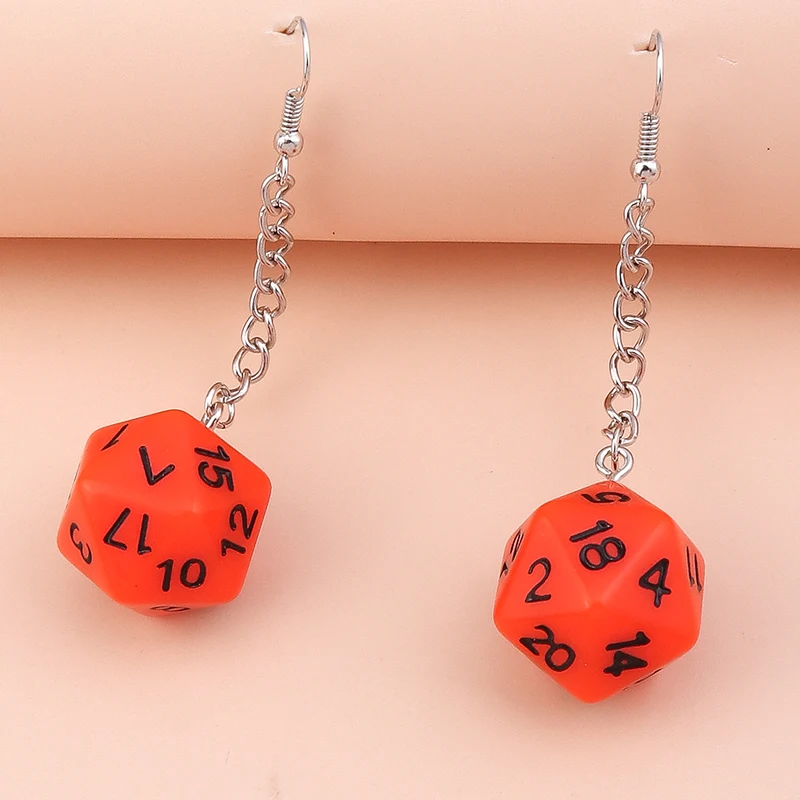 Fashion Different Number Acrylic Dice Earrings Personality Game Props Multifacted Digital Dice Long Dangle Earring Ear Hooks