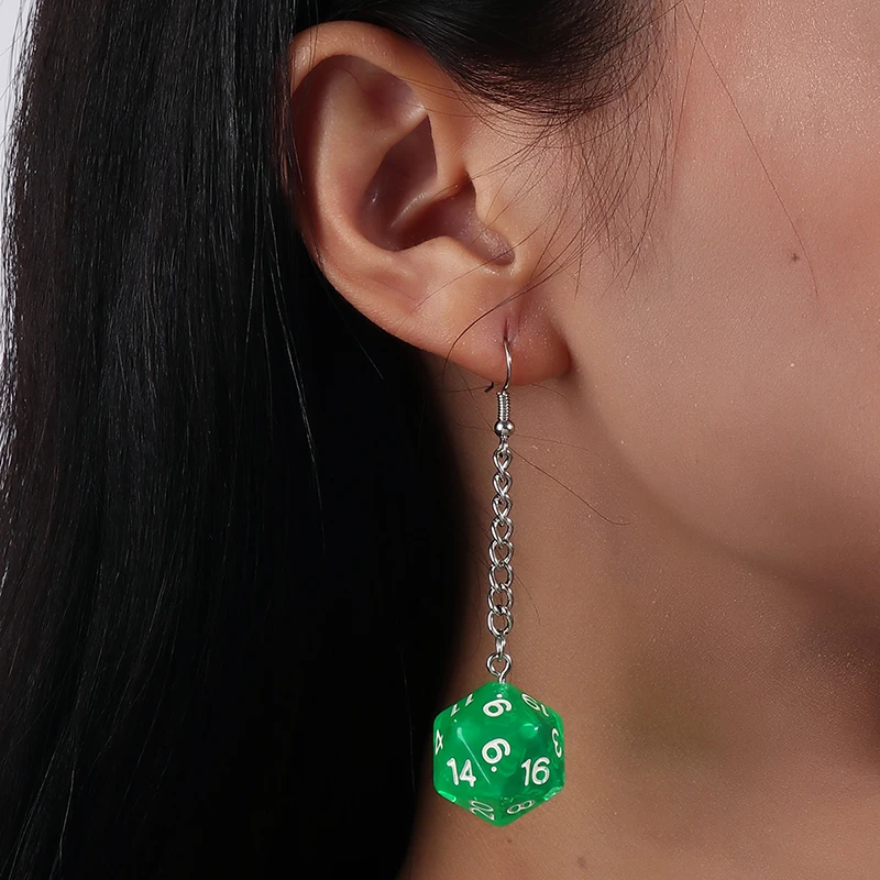 Fashion Different Number Acrylic Dice Earrings Personality Game Props Multifacted Digital Dice Long Dangle Earring Ear Hooks