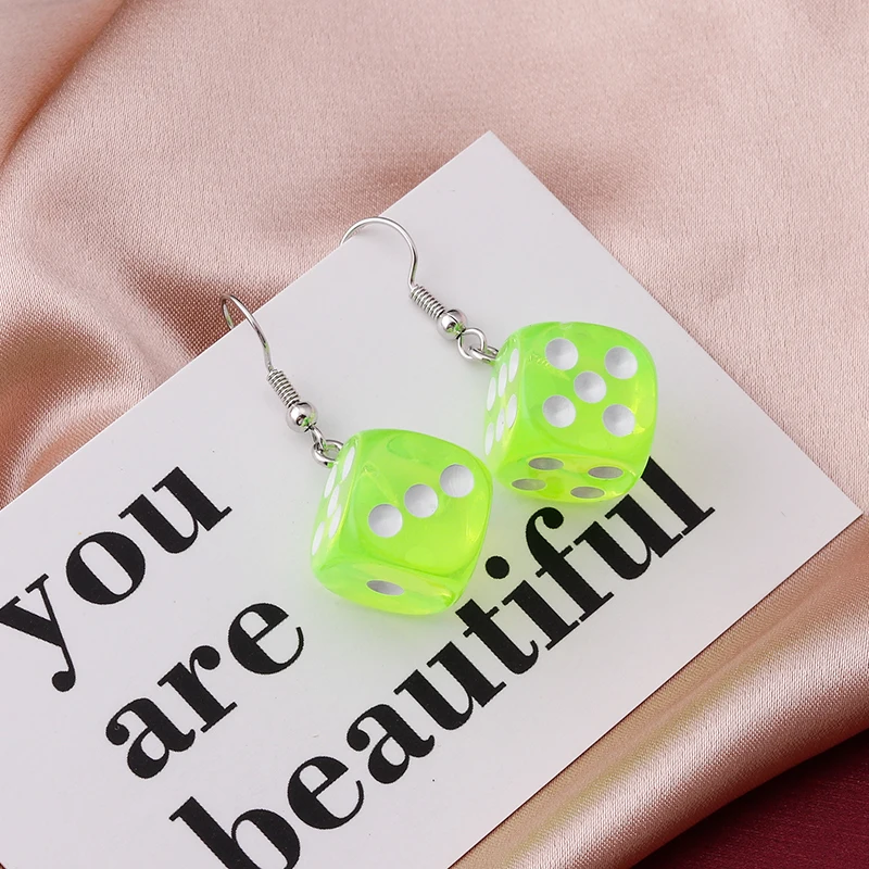 Fashion Different Number Acrylic Dice Earrings Personality Game Props Multifacted Digital Dice Long Dangle Earring Ear Hooks